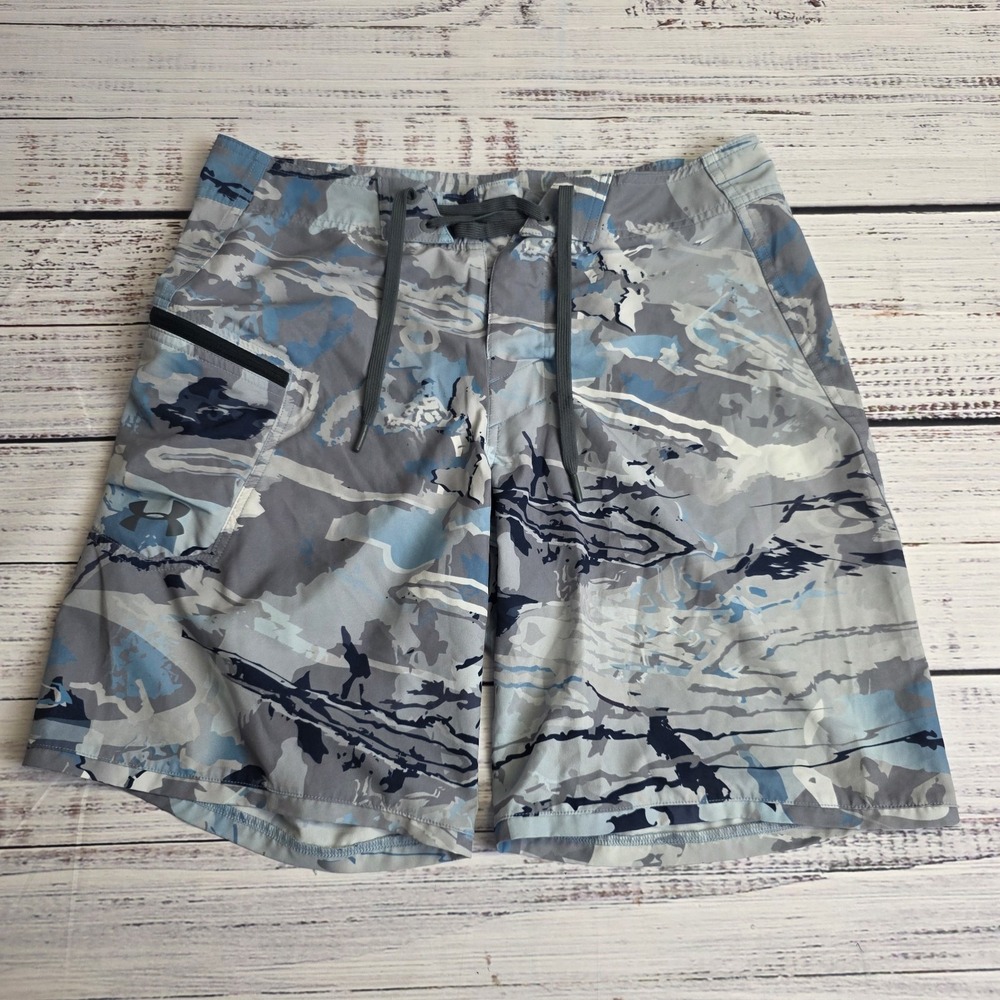 Under Armour Men's UA Tide Chaser Boardshorts Blue Camo Size 32 Loose Fit Pocket